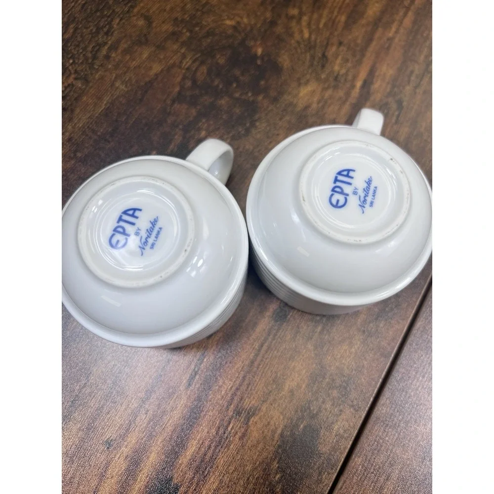 Lot Of 2 Epta By Noritake Tea Cups Sri Lanka White Blue